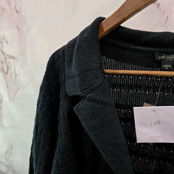 J Jill Cardigan Womens XL Black Sweater Blazer Wearever Textured Button Cotton - Picture 2 of 12